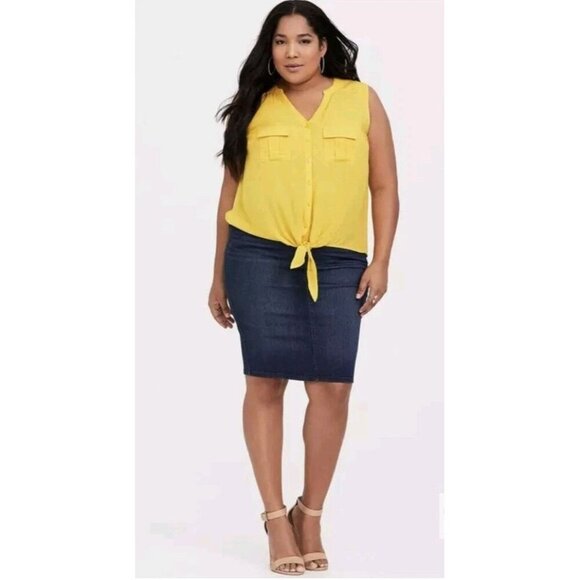 Torrid Top Yellow Challis Tie Frint Button Down Tank size 2 Summer Lightweight - Picture 2 of 9